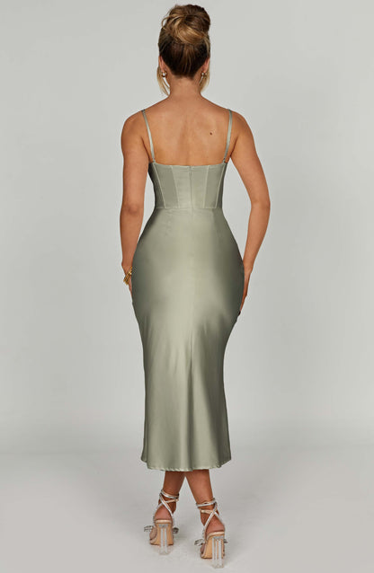 Alevna™ Farrah Midi Elbise - Adaçayı