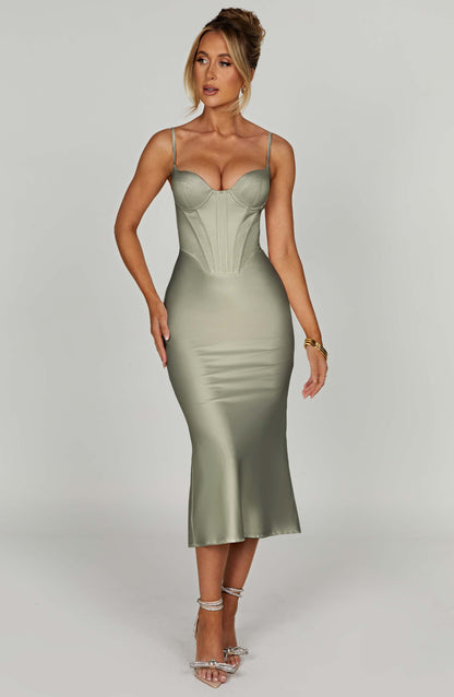 Alevna™ Farrah Midi Elbise - Adaçayı