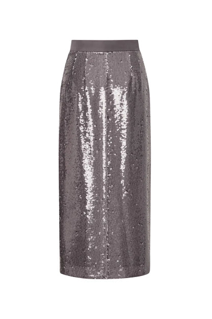 Layering Slit Midi Skirt in Shimmering Mermaid Sequins