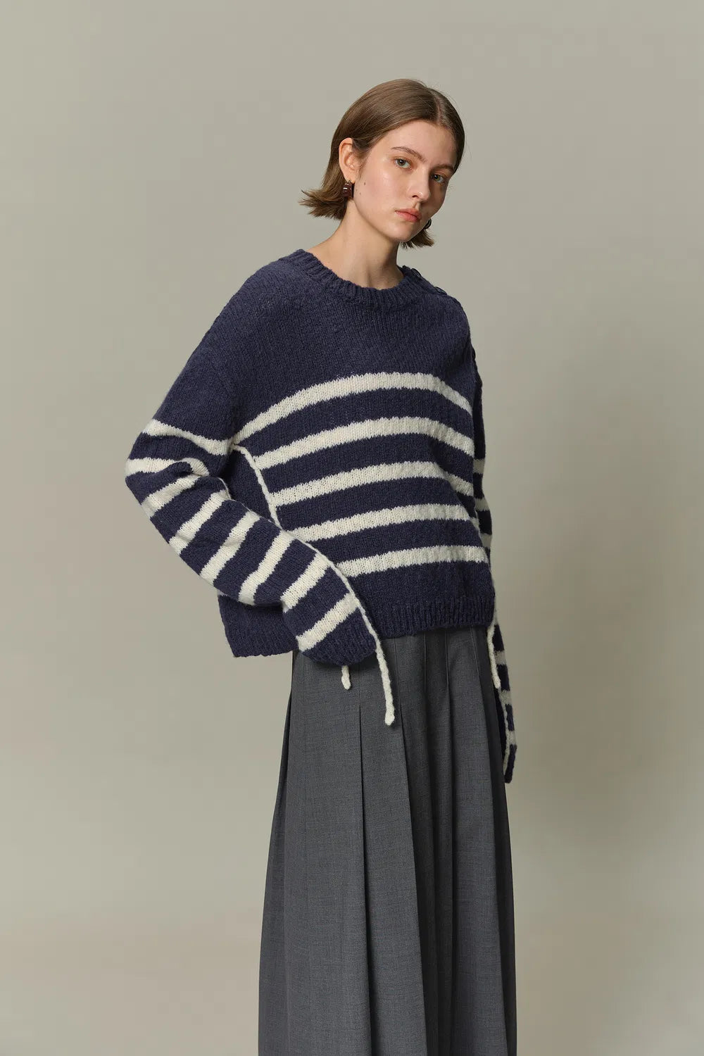 Kirsten Striped Pullover Sweater in Wool Blend Bouclé Knit