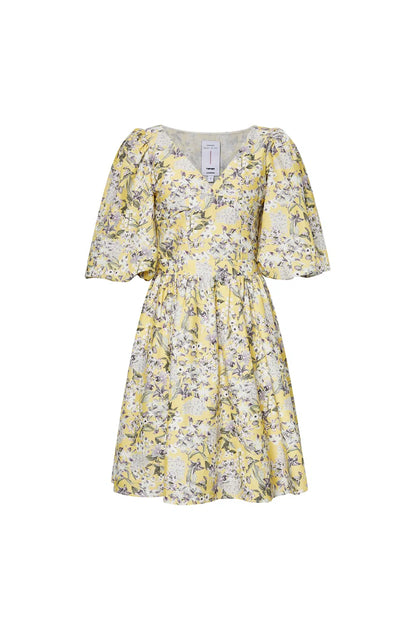 Hyacinth Flora Print Puff Sleeve Dress in Mulberry Silk Blend