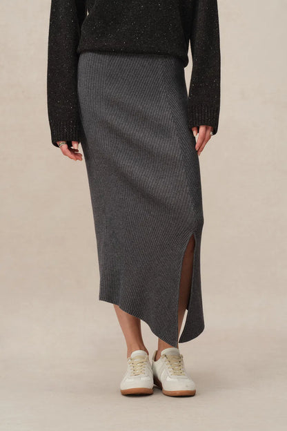 Aria Side-Slit Skirt in Merino Wool Rib Knit