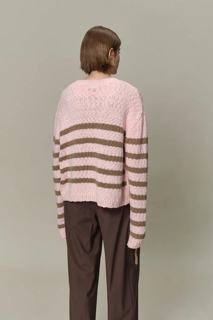 Kirsten Striped Pullover Sweater in Wool Blend Bouclé Knit