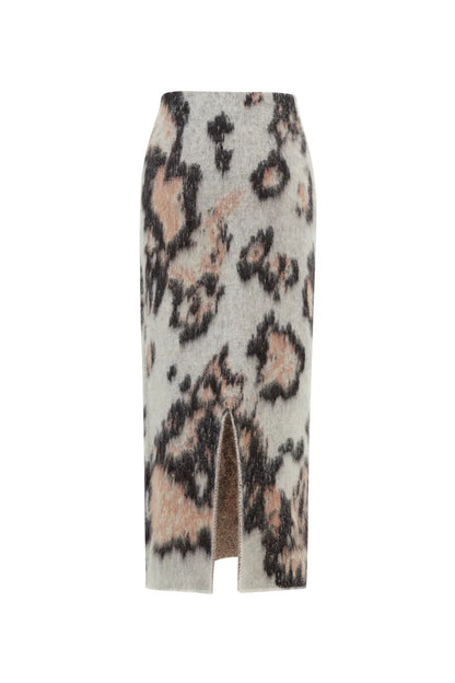 Nora Leopard Print Midi Skirt in Baby Alpaca Blend Knit