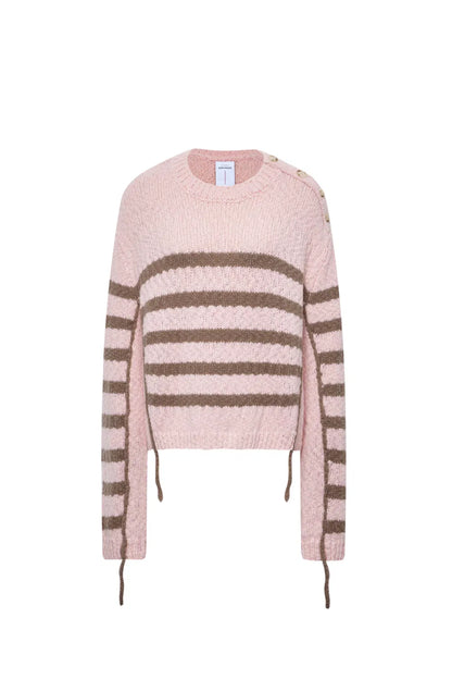 Kirsten Striped Pullover Sweater in Wool Blend Bouclé Knit