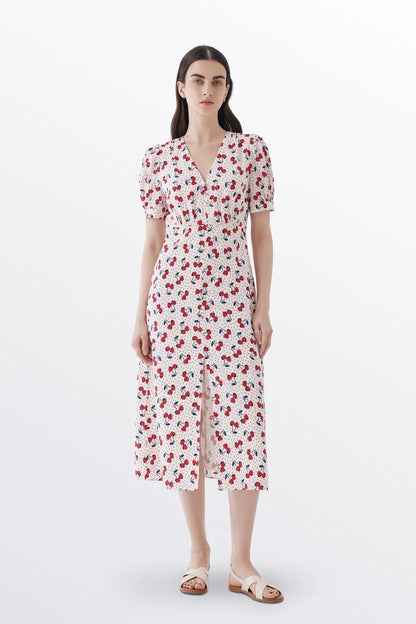 Federica Pink Polka Dot Dress in Silk Crepe De Chine