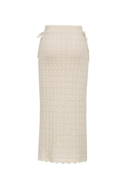 Klose Fringe Tie Up Knit Skirt in Cotton