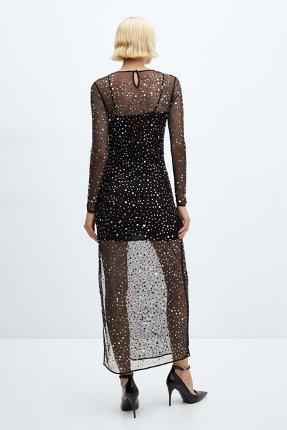Georgia Diamante Transparan Midi Elbise