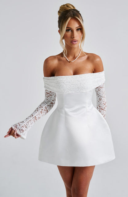 Alevna™ Georgianna Mini Elbise - Fildişi