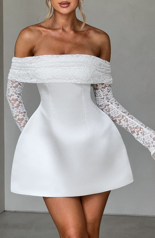 Alevna™ Georgianna Mini Elbise - Fildişi