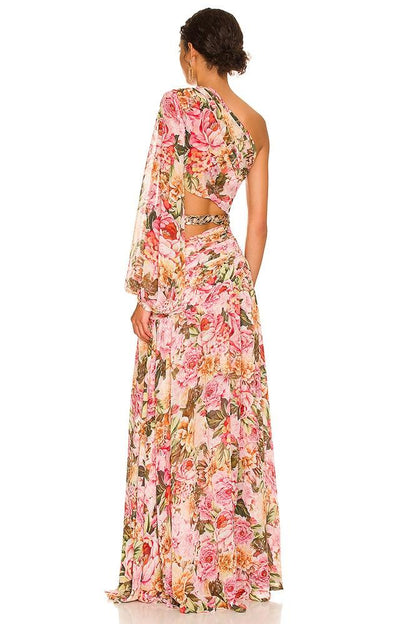 Gertrude Baskılı Cut-Out Asimetri Maxi Elbise