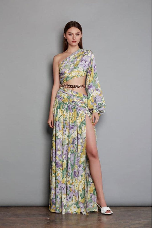 Gertrude Baskılı Cut-Out Asimetri Maxi Elbise
