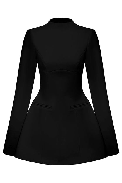 Molly Sırtı Açık Uzun Kollu Mini Elbise