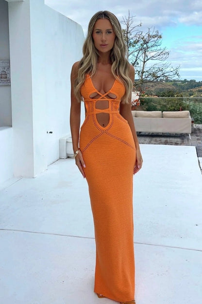 Megan Örme Oymalı Maxi Elbise