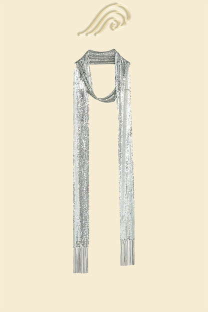 Metalik Püsküllü Skinny Eşarp