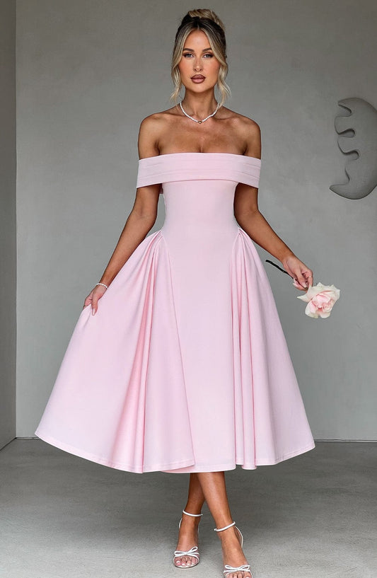 Alevna™ Miranda Midi Elbise - Allık