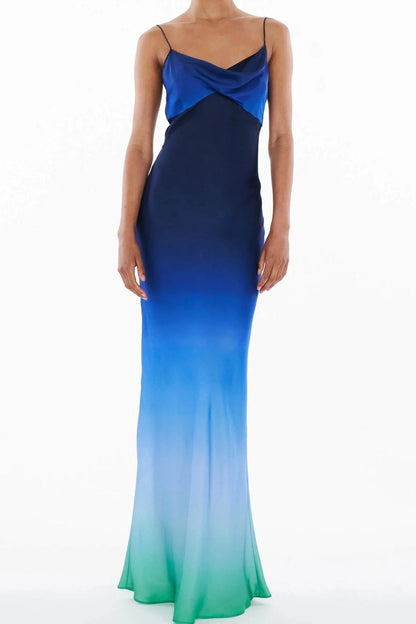 Monica Baskılı Salıncak Yaka Maxi Slip Elbise