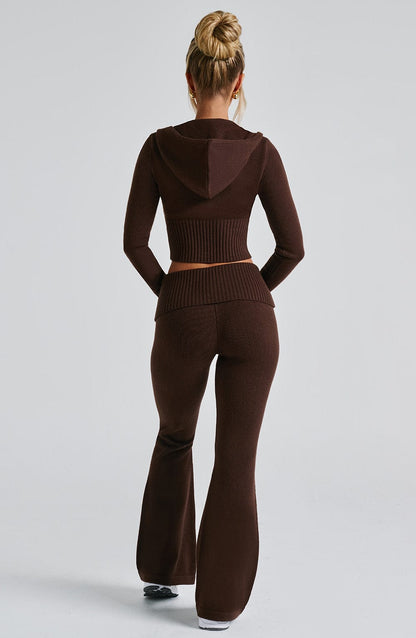 Alevna™ Portia Örgü Pantolon - Çikolata