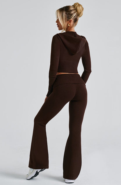Alevna™ Portia Örgü Pantolon - Çikolata