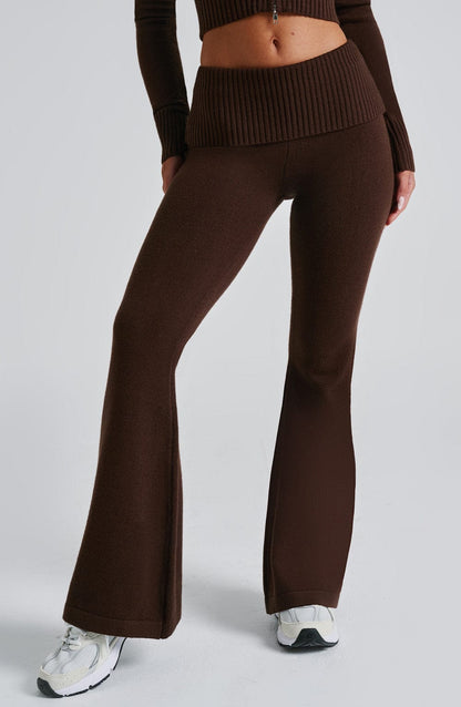 Alevna™ Portia Örgü Pantolon - Çikolata