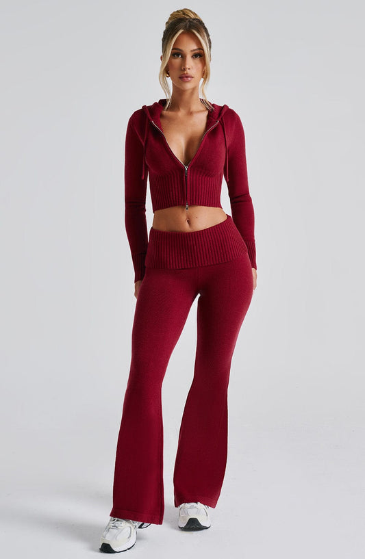 Alevna™ Portia Triko Pantolon - Kırmızı