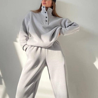 Alevna™ ❄️Kışa Özel❄️ Kadın Düğmeli Sweat & Eşofman Takımı (2 Parça)
